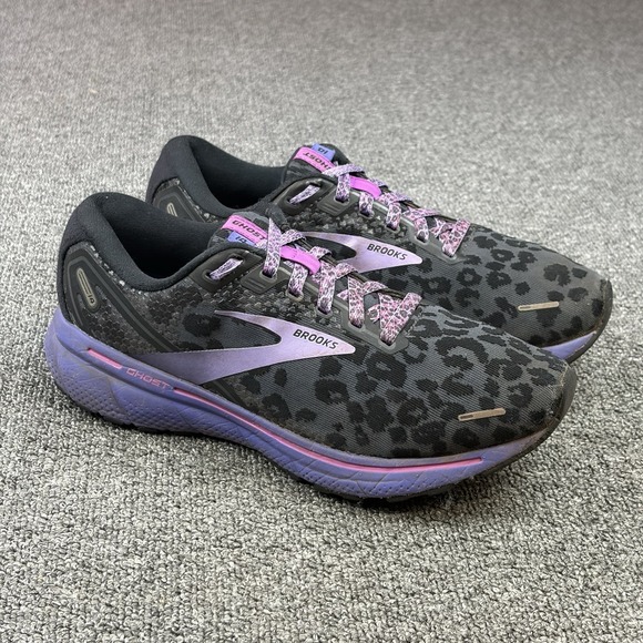 Brooks Shoes - Brooks Ghost 14 Leopard Print Cheetah Running Shoes Black Purple Womens Size 9 B